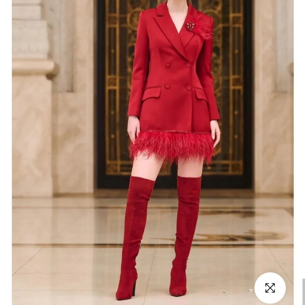 NWT 21SIX Red Rosa Taffeta Feather Blazer Dress Size XL - Picture 9 of 10